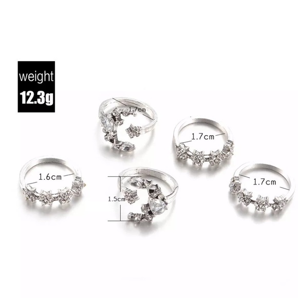 {DEVYN} dainty crescent star flower ring set - Picture 4 of 7